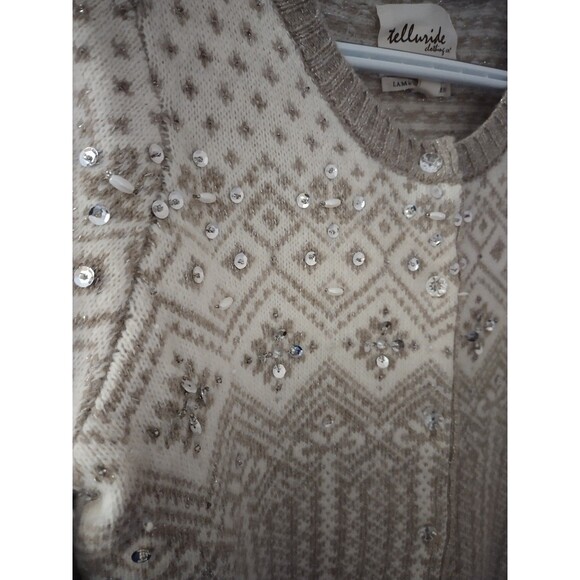 Telluride Clothing Co. Fair Isle Beaded Lambs Wool Cardigan Women's Size Small - Picture 3 of 9